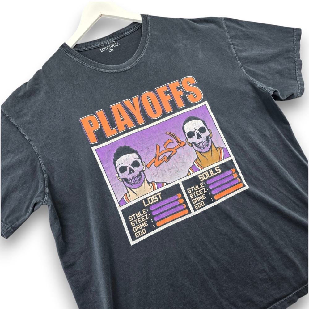 Lost Souls Mens 2XL Black Booker Paul Suns Playoffs T-Shirt Cotton Faded Tee
